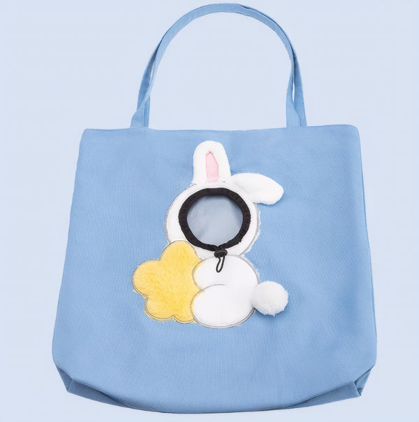 Blue rabbit-style CloudSleep cat carrier tote on white