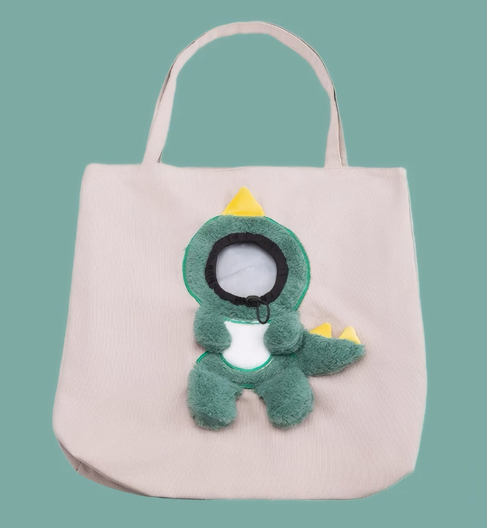 Beige dinosaur-style CloudSleep cat carrier tote