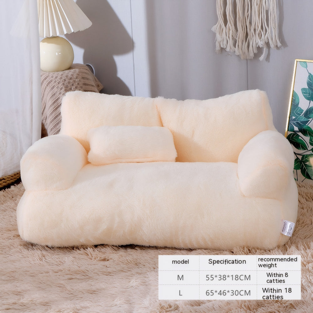 Cream CloudSleep plush sofa cat bed in a room