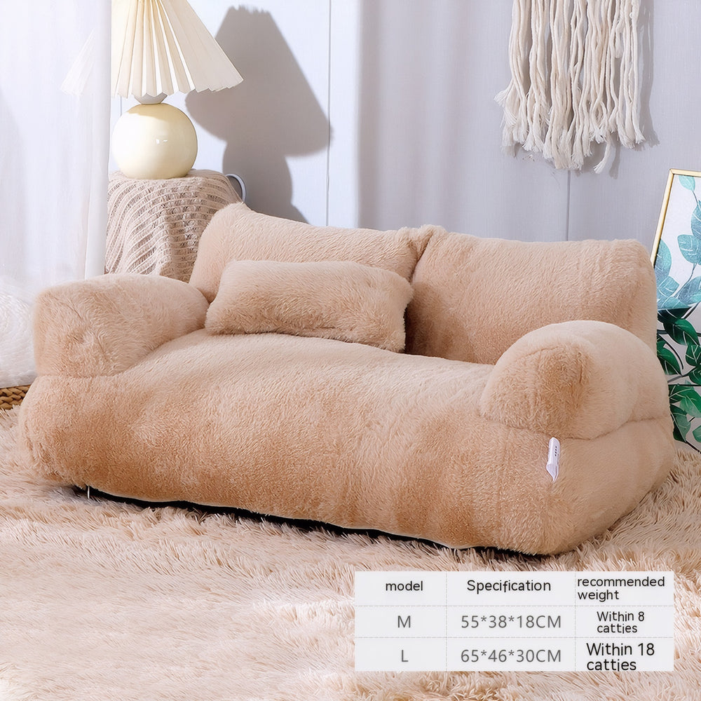 Mousse coffee CloudSleep plush sofa cat bed with size details